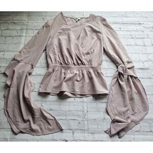 Express Blush Pink Wrap Blouse XS Women’s Long Sleeve Textured Smocked Waist Top